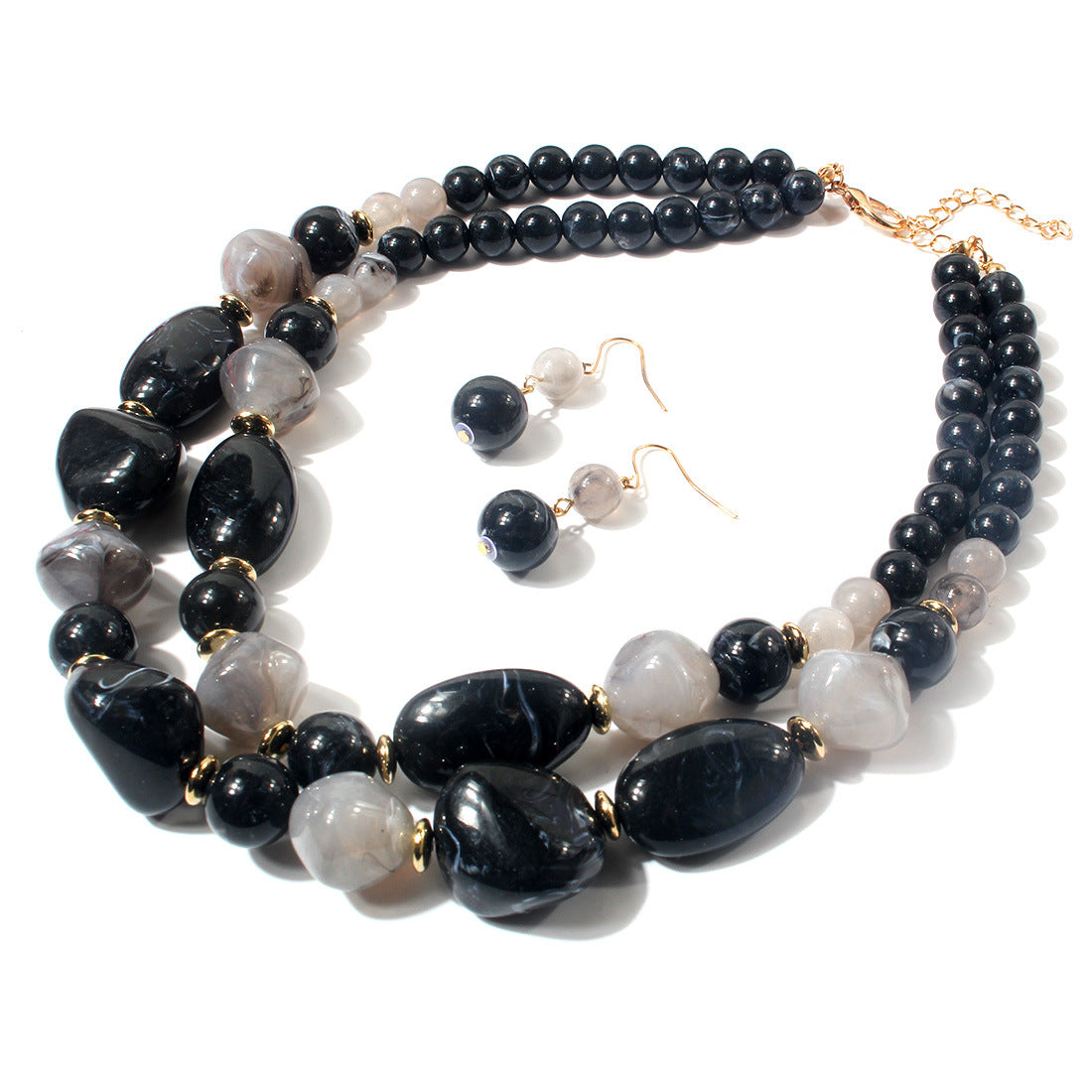 Wholesale Double Layer Plastic Bead Earrings Necklace Jewelry Set